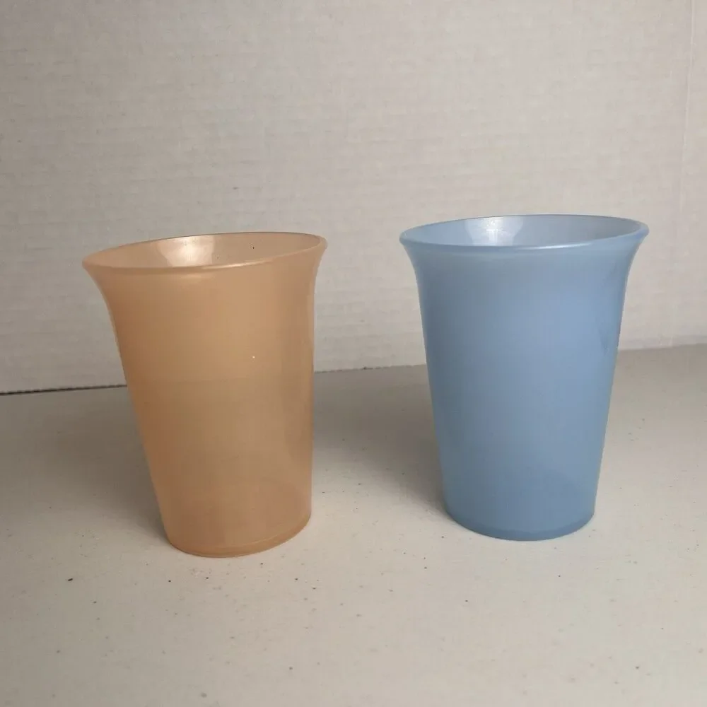 Tupperware Kids Bell Tumblers Cups 7 oz Pastel Blue Orange Translucent Lot #109